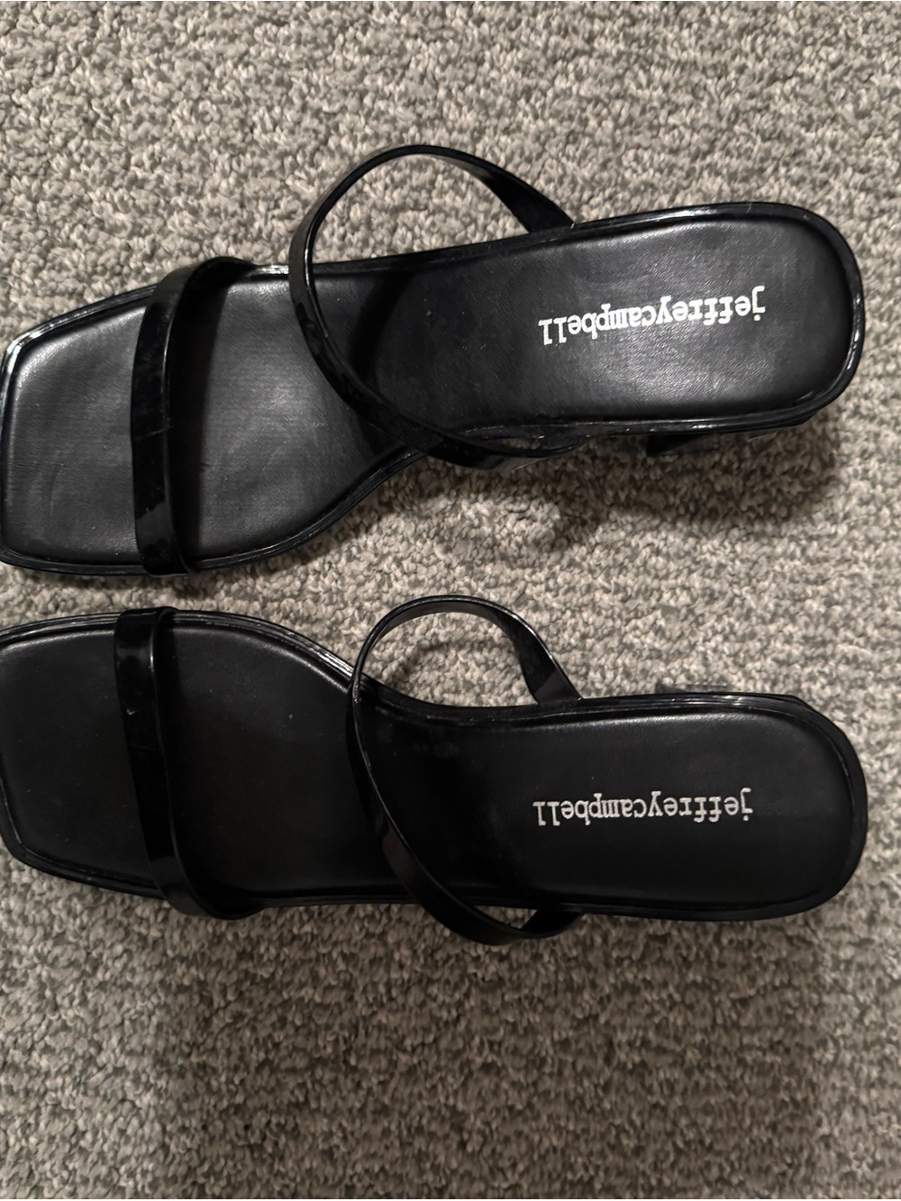 Jeffrey Campbell Black Patent Square-Toe Double-Strap Sandals